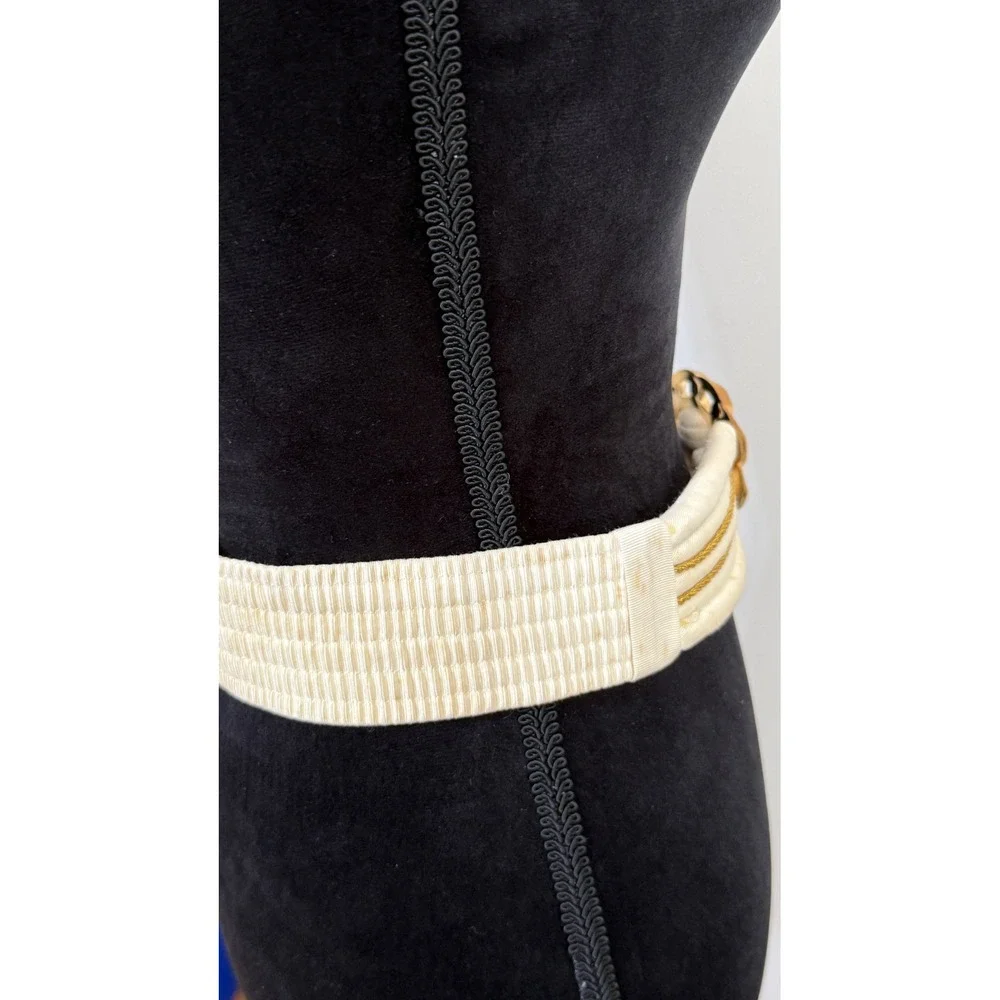 Vintage Cream Fabric Gold Buckle Elastic Cinch Waist Belt‎ Taiwan